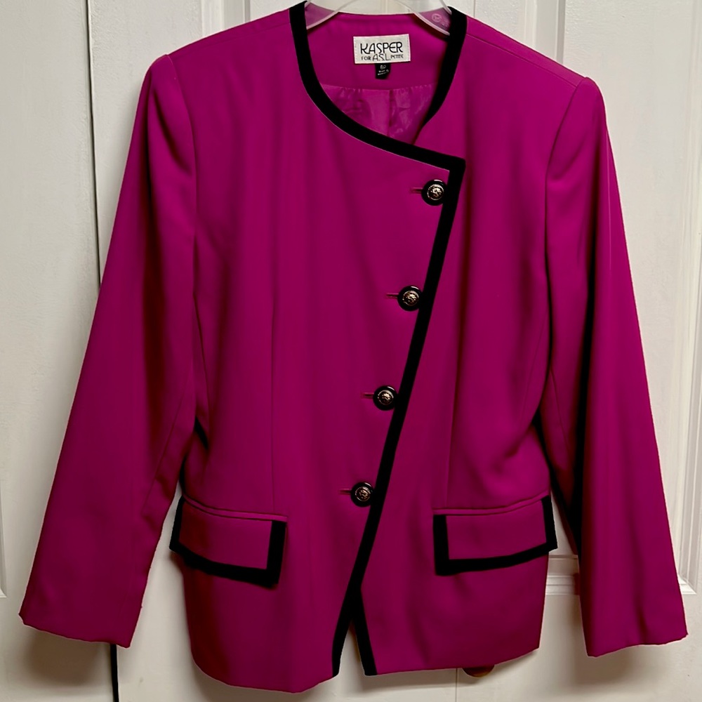 Kasper Pink Black Trim Viscose Blend Pocket Lined Vintage Blazer Size 6P